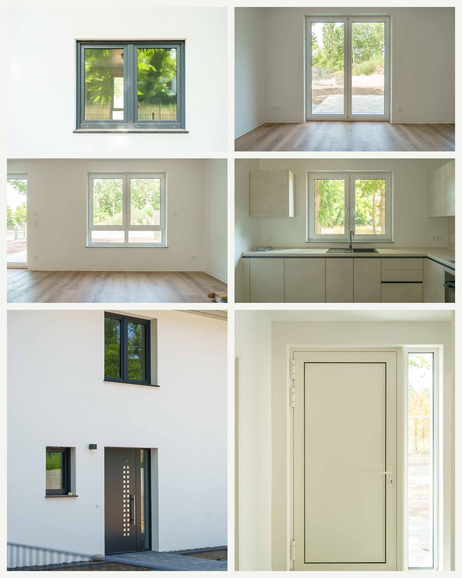 Fenster, Terrassentür und Innenraumdetails eines Neubaus