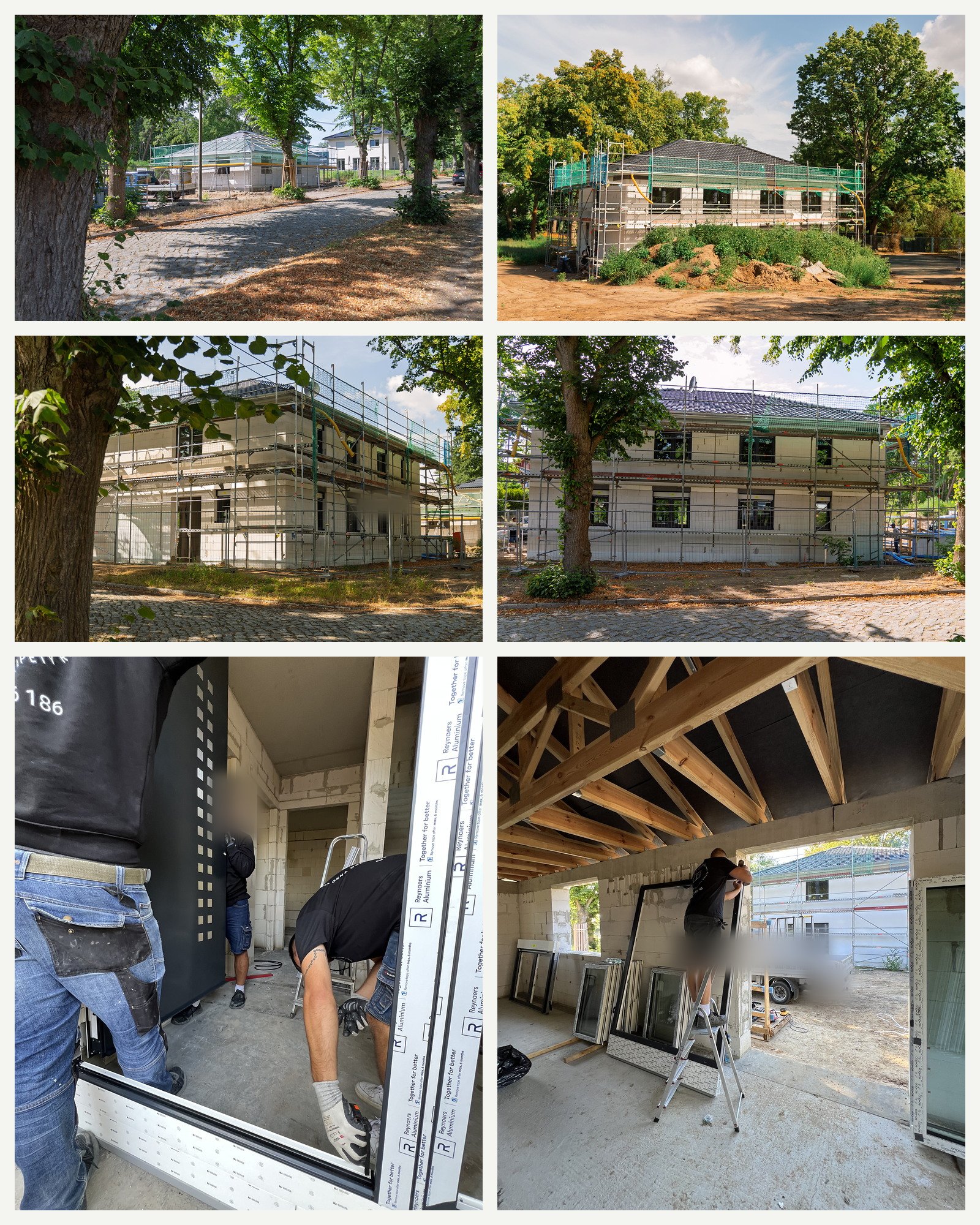 Neubau während der Fenster- und Türelementmontage