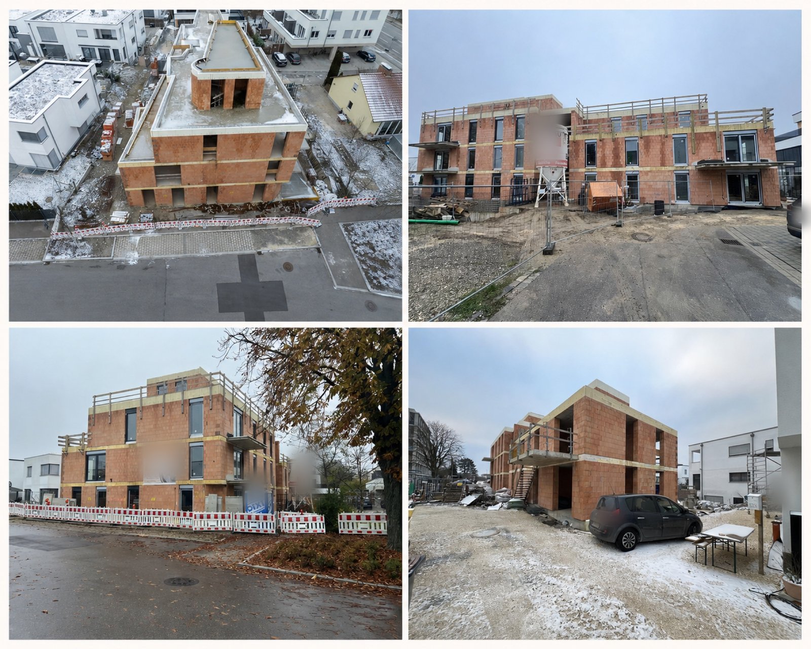 Neubau mit Fenstermontage aus der Luft und in mehreren Fassadenansichten
